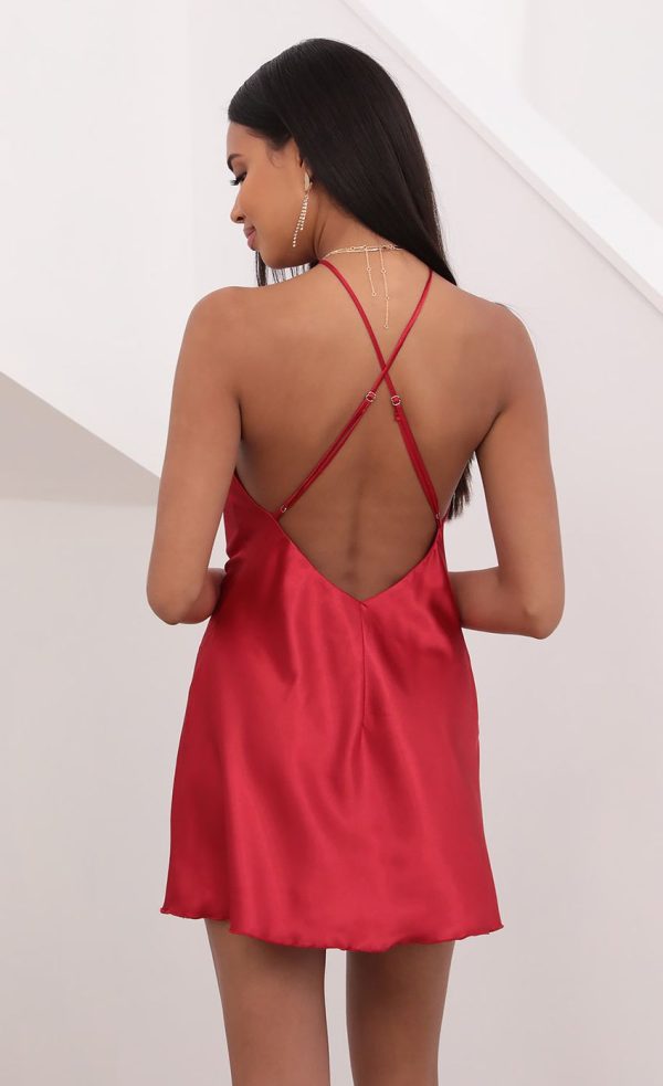 Halter Satin Slip Dress in Red - Image 2