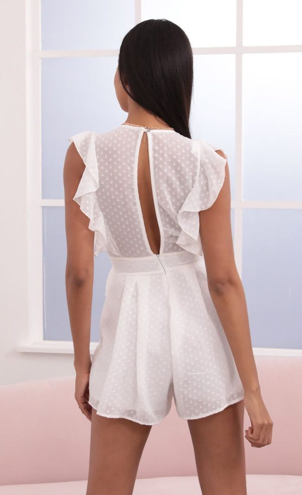 Ruffle White Romper in Dotted Chiffon - Image 3