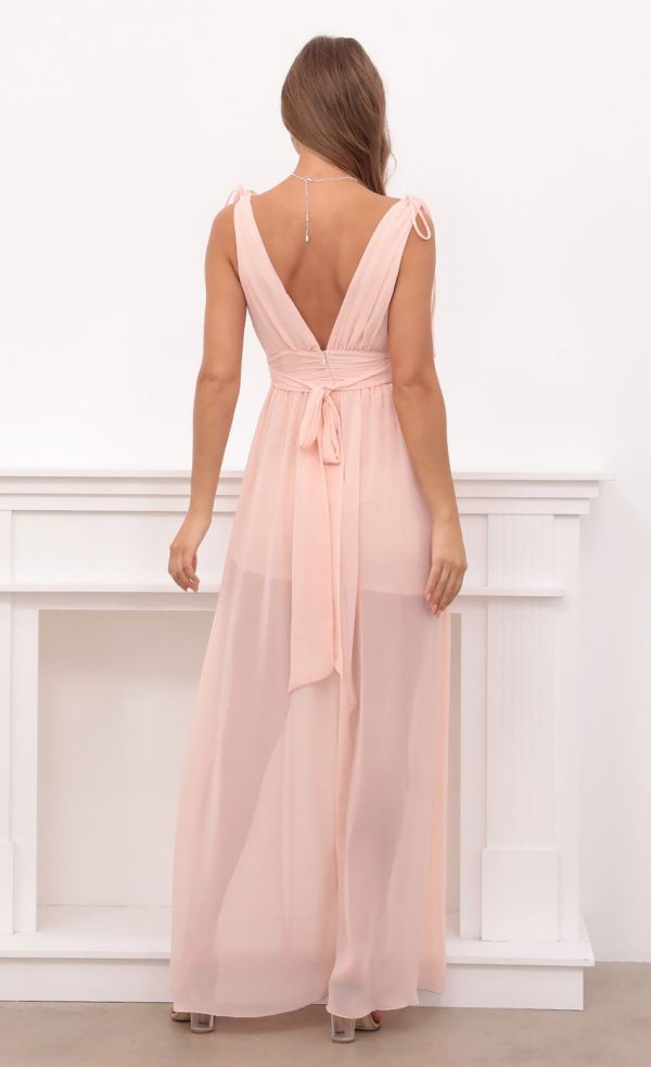 Chiffon Slit Maxi Dress in Rose Blush - Image 3