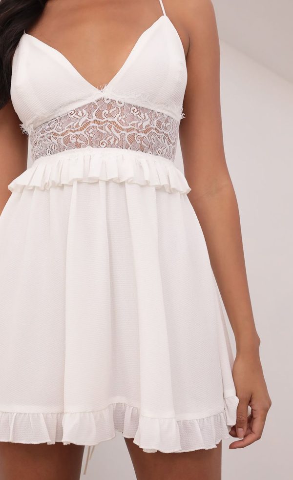 Chiffon Lace Up Dress in White - Image 6
