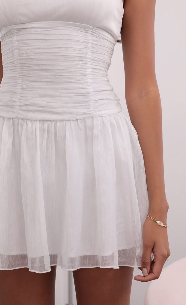 Ruched Waist Chiffon Dress in White - Image 5