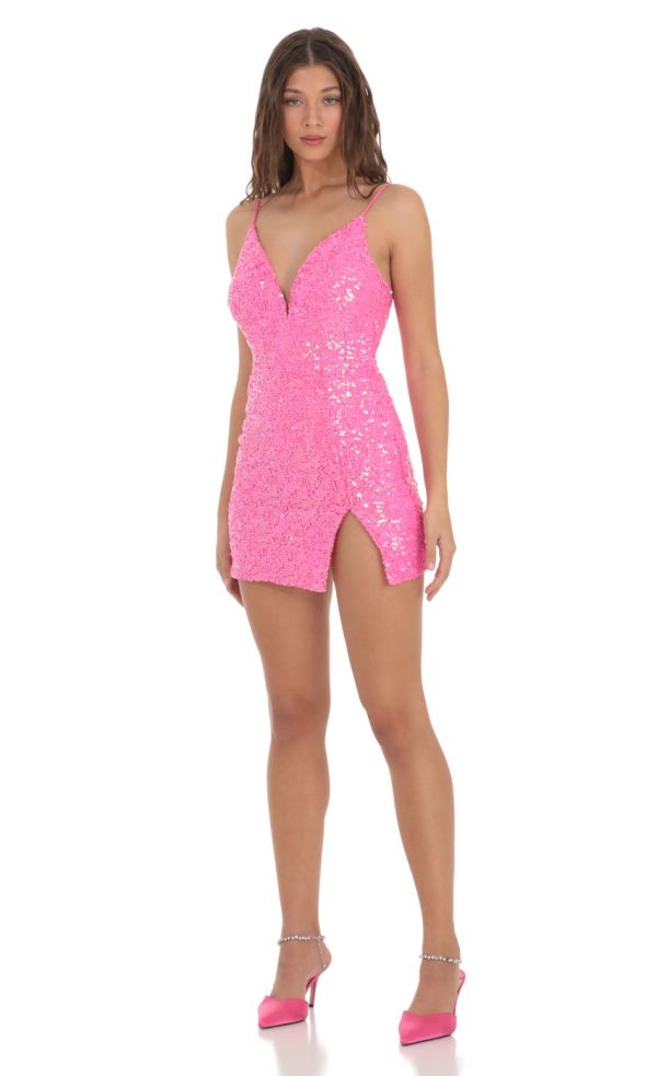 Sequin Bodycon Dress in Hot Pink - Image 4