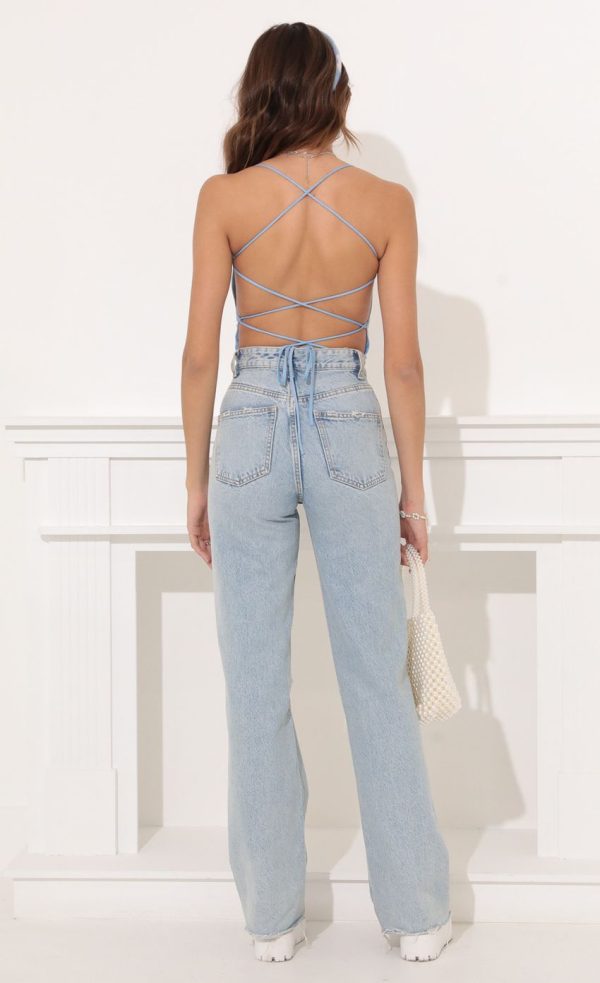 Strappy Back Bodysuit in Blue Velvet Butterfly - Image 2
