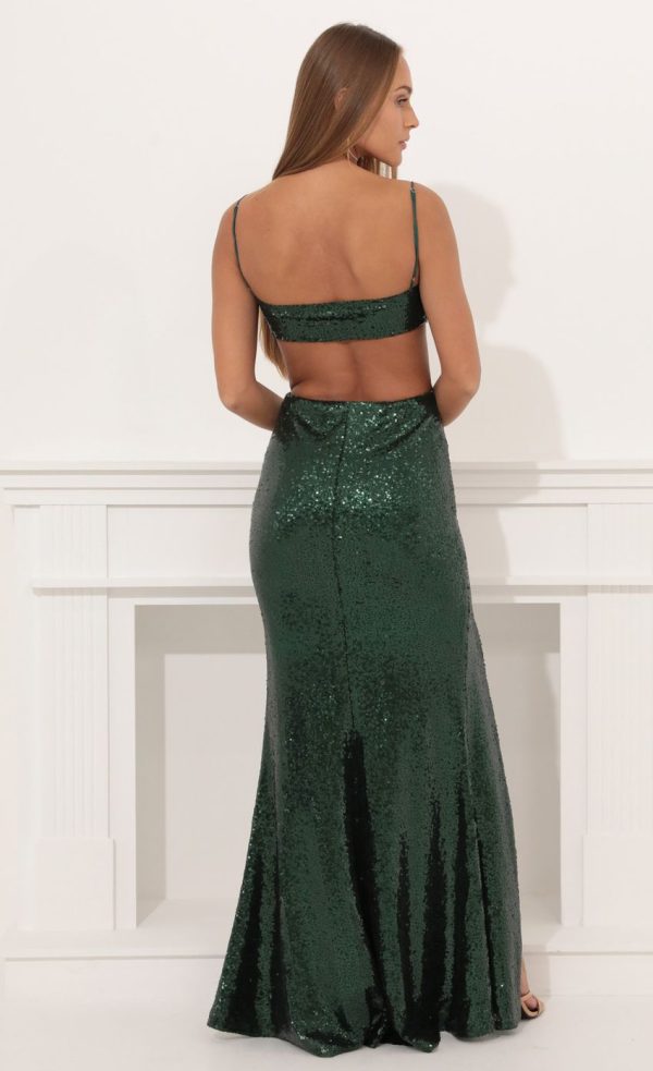 Halter Maxi In Green Sequin - Image 2