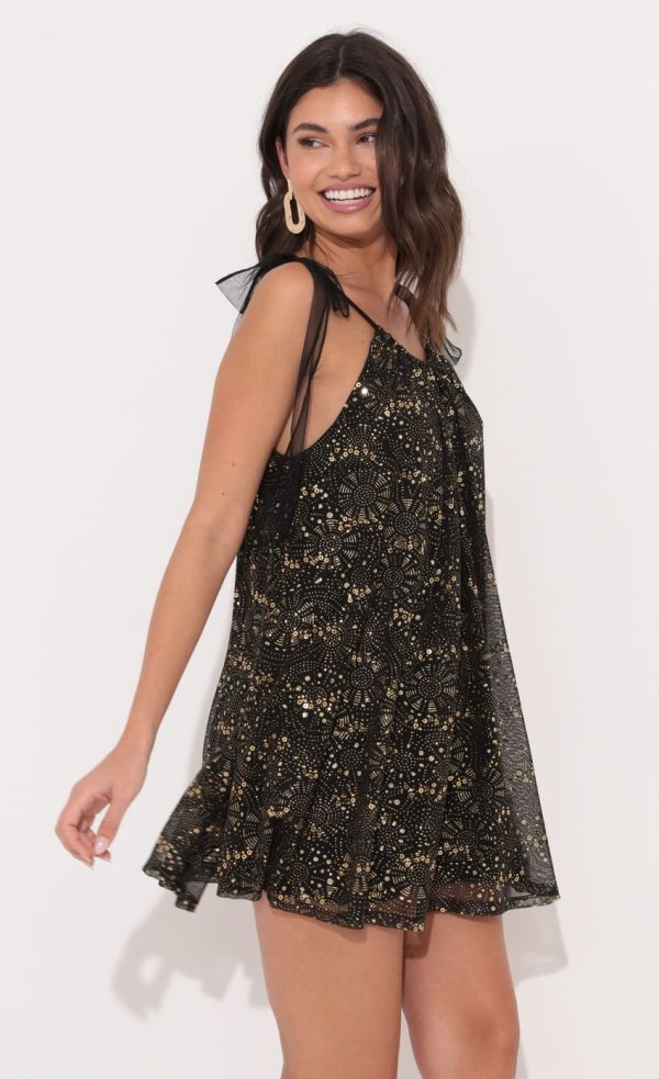 Shoulder Tie Dress in Shimmer Black - Image 3