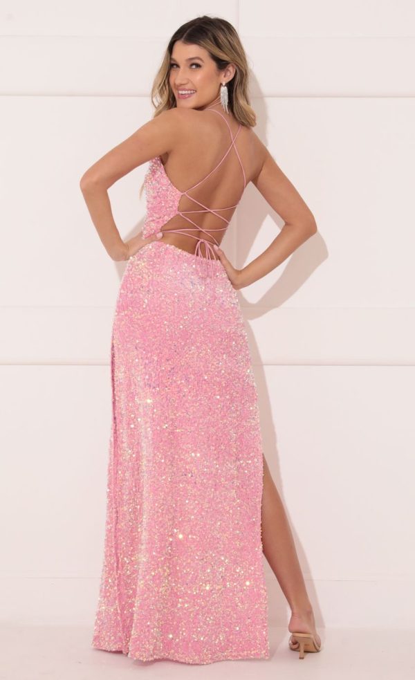 Velvet Sequin Maxi Dress in Pink - Image 2
