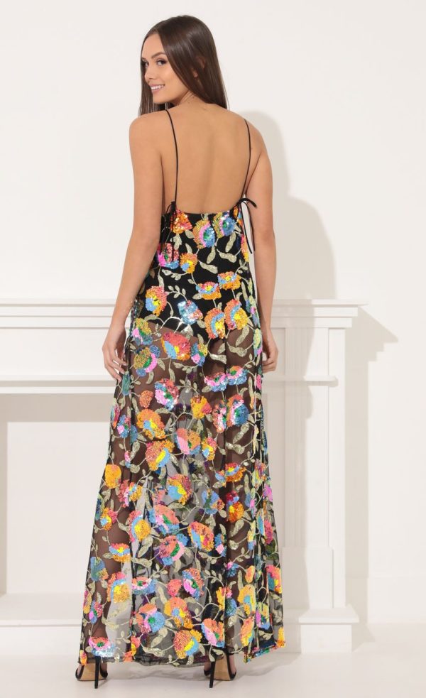 Sequin Maxi Dress in Black Multicolor - Image 2