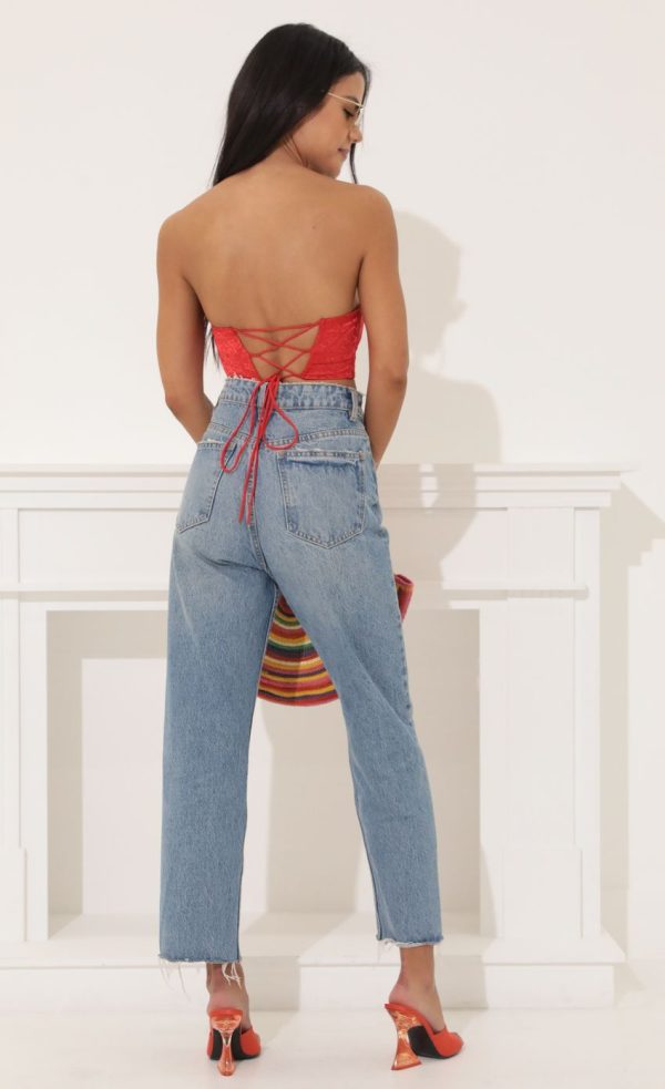 Corset Crop Top in Red - Image 2