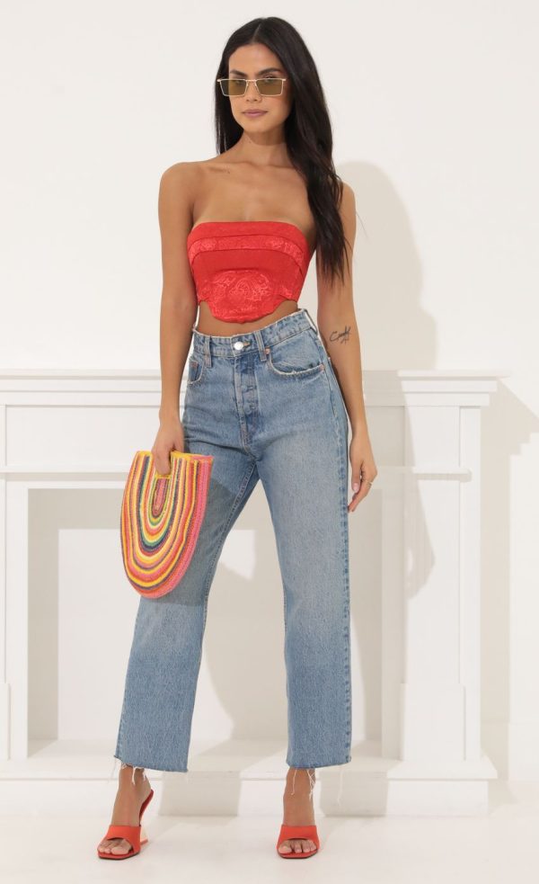 Corset Crop Top in Red - Image 4