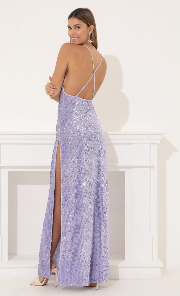 Velvet Sequin Maxi Dress in Purple - Image 2