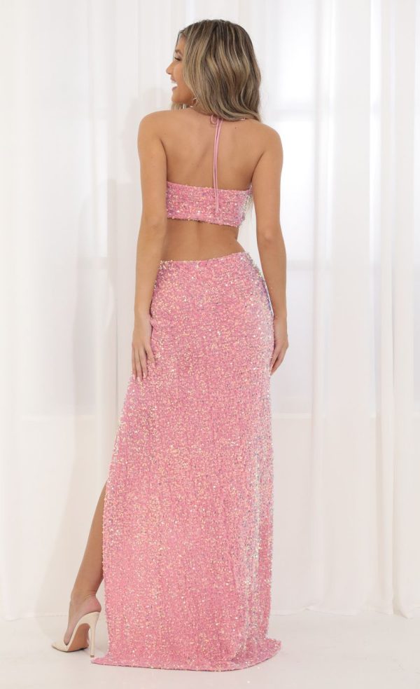 Halter Sequin Maxi Dress in Pink - Image 2