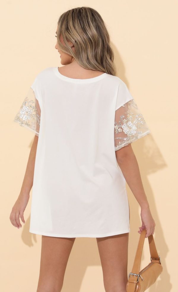 Shirt Dress in White Gold Lace - Image 2