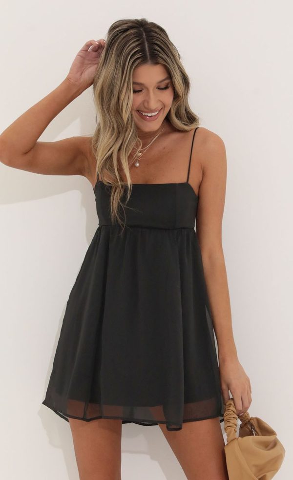 Baby Doll Dress in Black Chiffon - Image 4