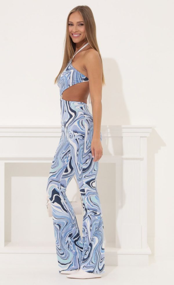 Cecilia Halter Jumpsuit in Blue Swirl - Image 3