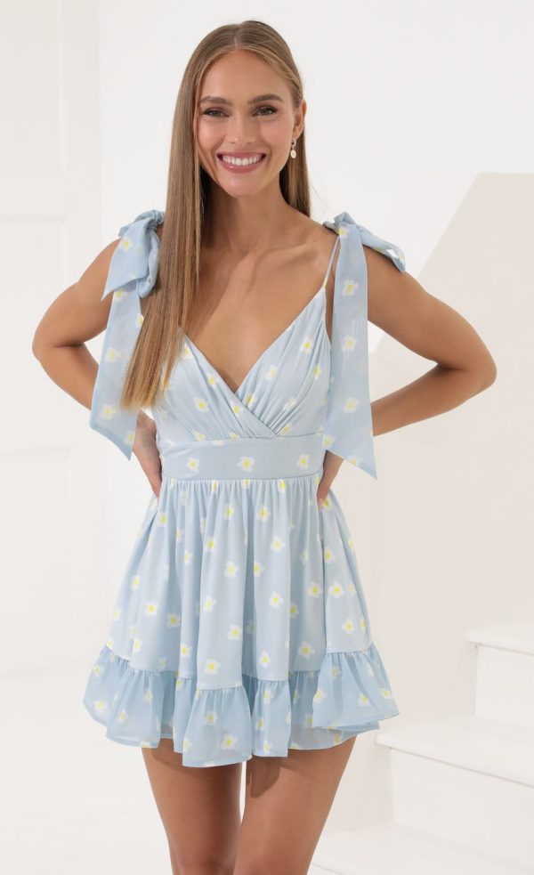 Baby Doll Dress in Blue Daisy