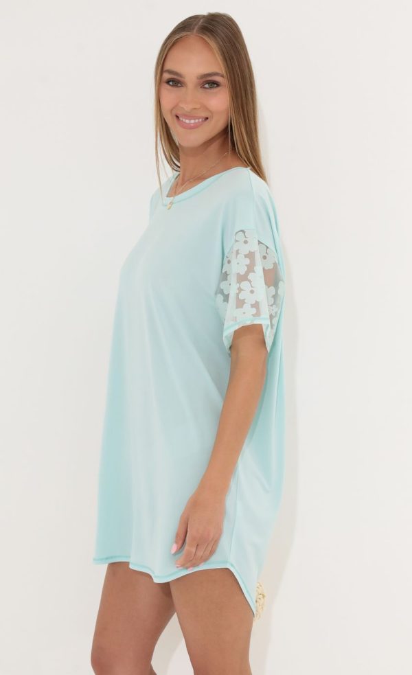 Shirt Dress in Teal Flowers - Image 3