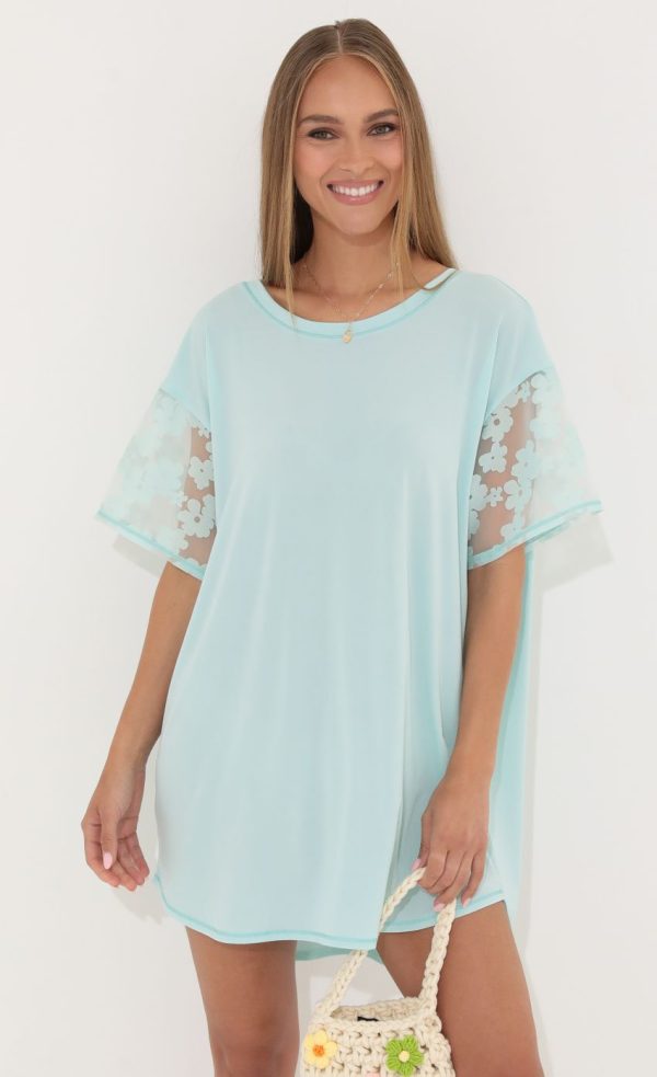 Shirt Dress in Teal Flowers - Image 4
