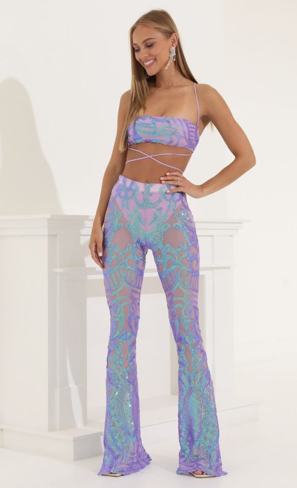 Sequin Two Piece Set in Purple Iridescent