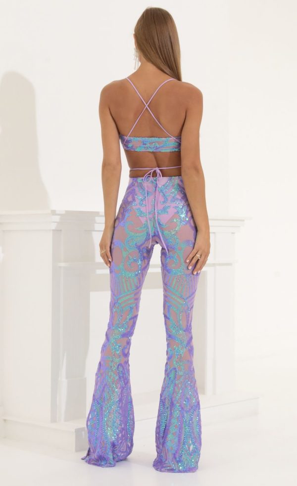 Sequin Two Piece Set in Purple Iridescent - Image 2