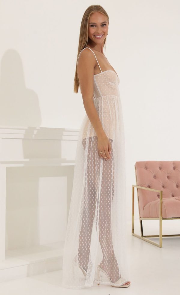 Heart Tulle Corset Maxi Dress in White - Image 3