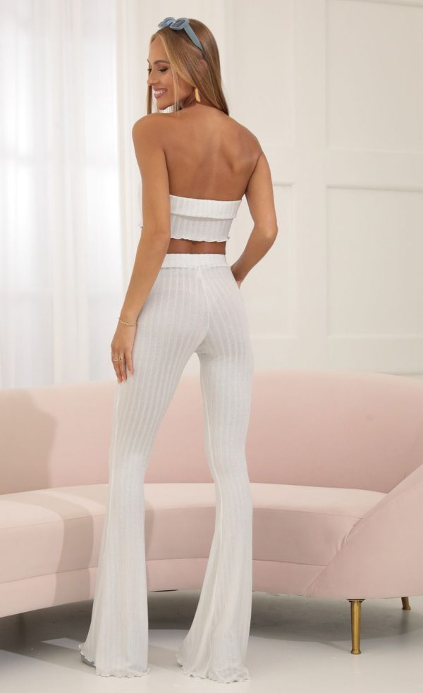 Two Piece Shimmer Pant Set in White - Image 2