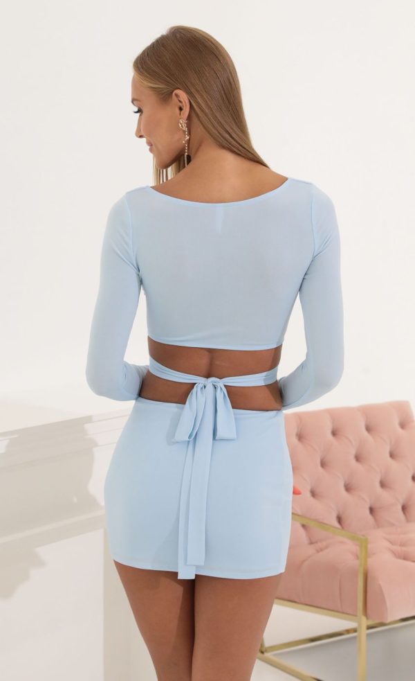 Long Sleeve Two Piece Skirt Set in Blue - Image 3