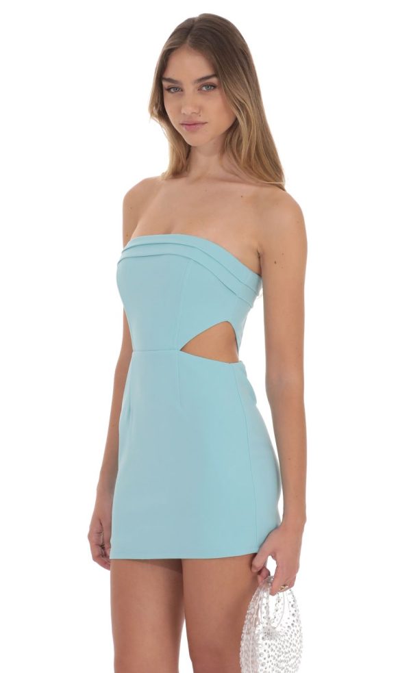 Crepe Corset Cutout Dress in Blue - Image 3