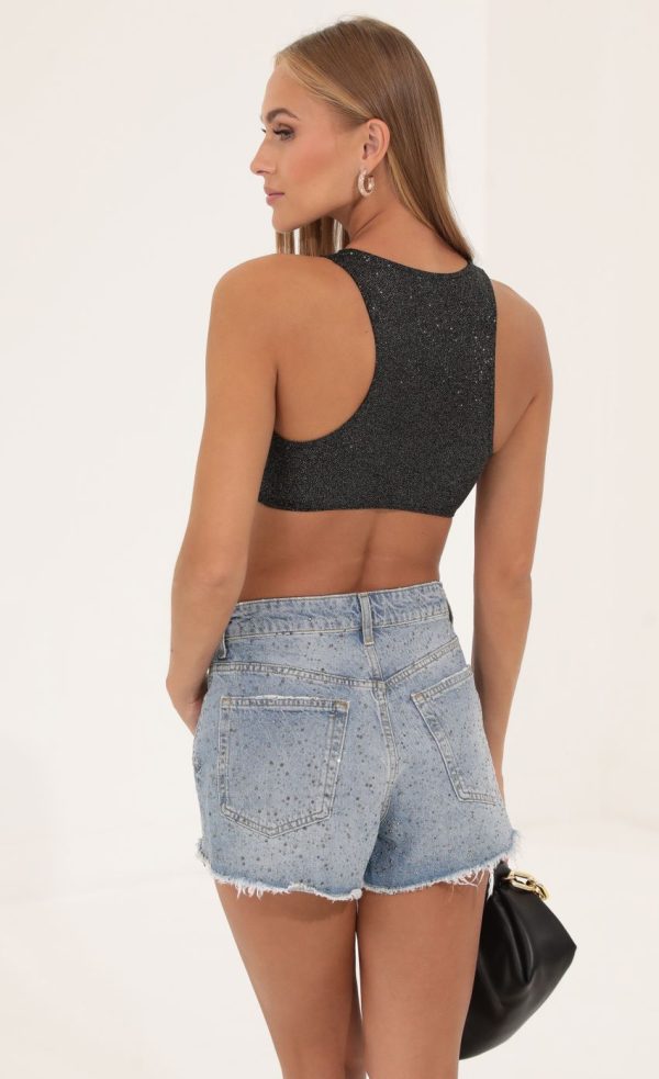 Glitter Racer Back Top in Black - Image 2