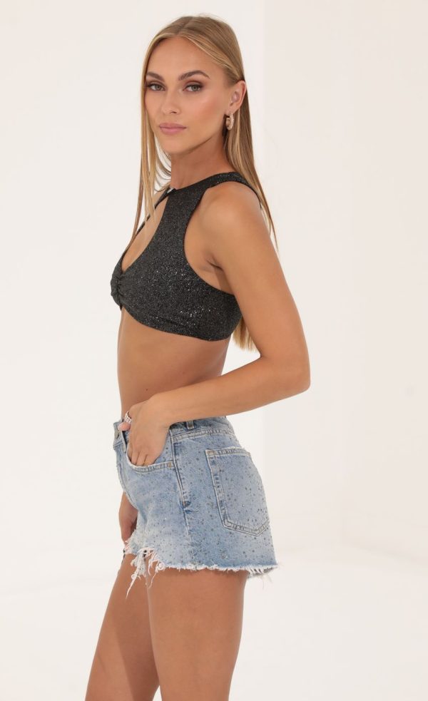 Glitter Racer Back Top in Black - Image 3