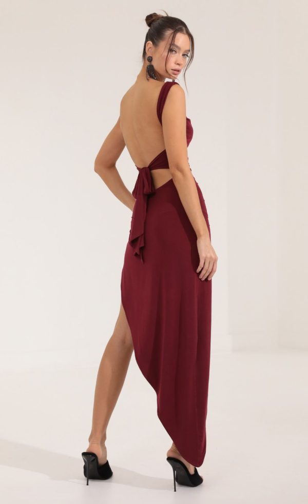 Ruched Side Slit Maxi Dress in Red - Image 2