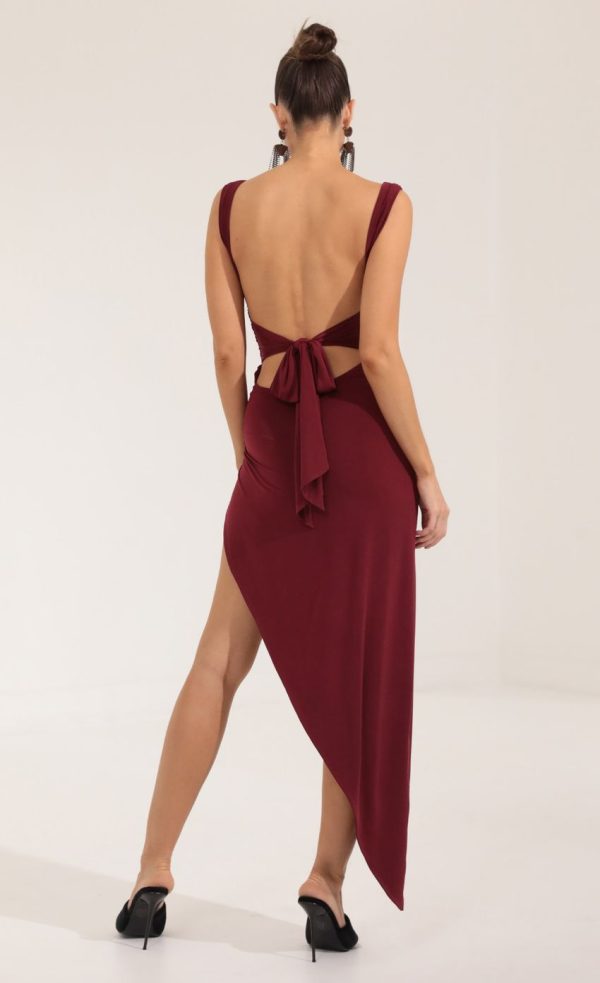 Ruched Side Slit Maxi Dress in Red - Image 4