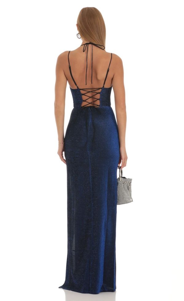 Knit Corset Maxi Dress in Blue - Image 2