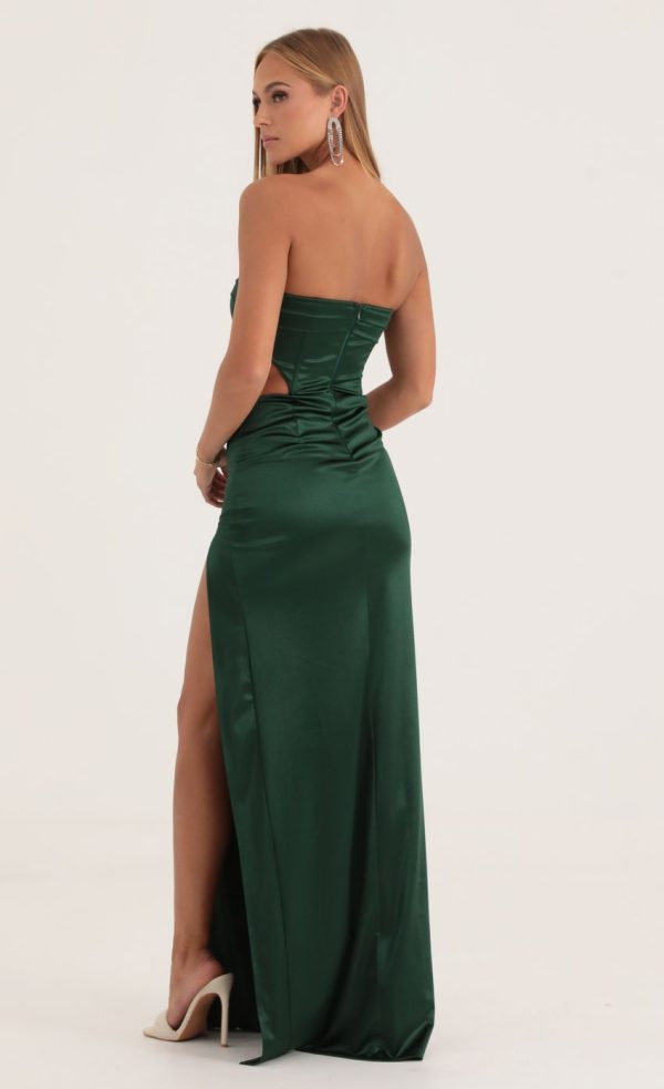 Satin Cutout Corset Maxi in Green - Image 2