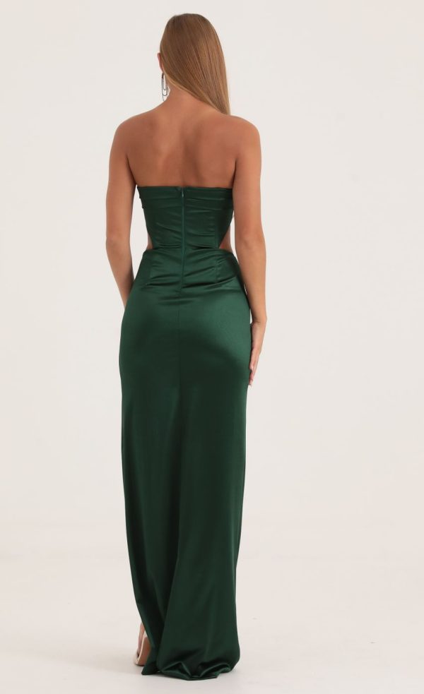 Satin Cutout Corset Maxi in Green - Image 4