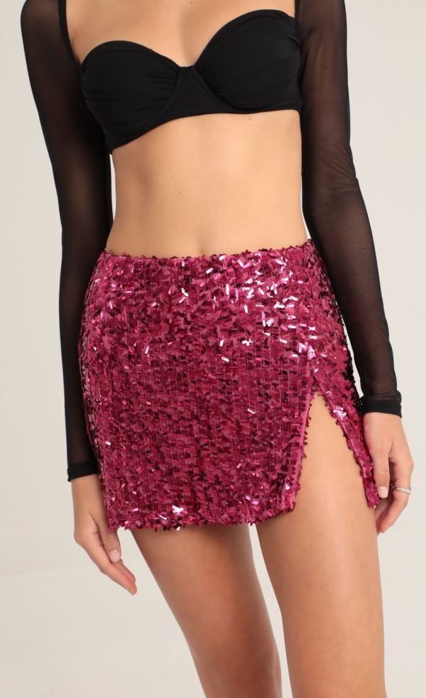 Lilla Sequin Mesh Mini Skirt in Pink