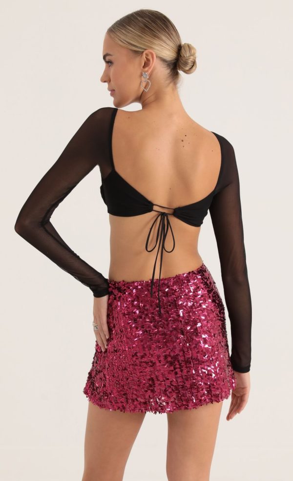 Lilla Sequin Mesh Mini Skirt in Pink - Image 2
