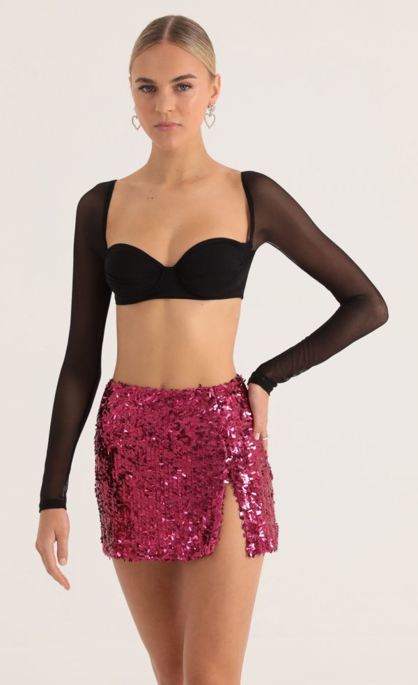 Lilla Sequin Mesh Mini Skirt in Pink - Image 5