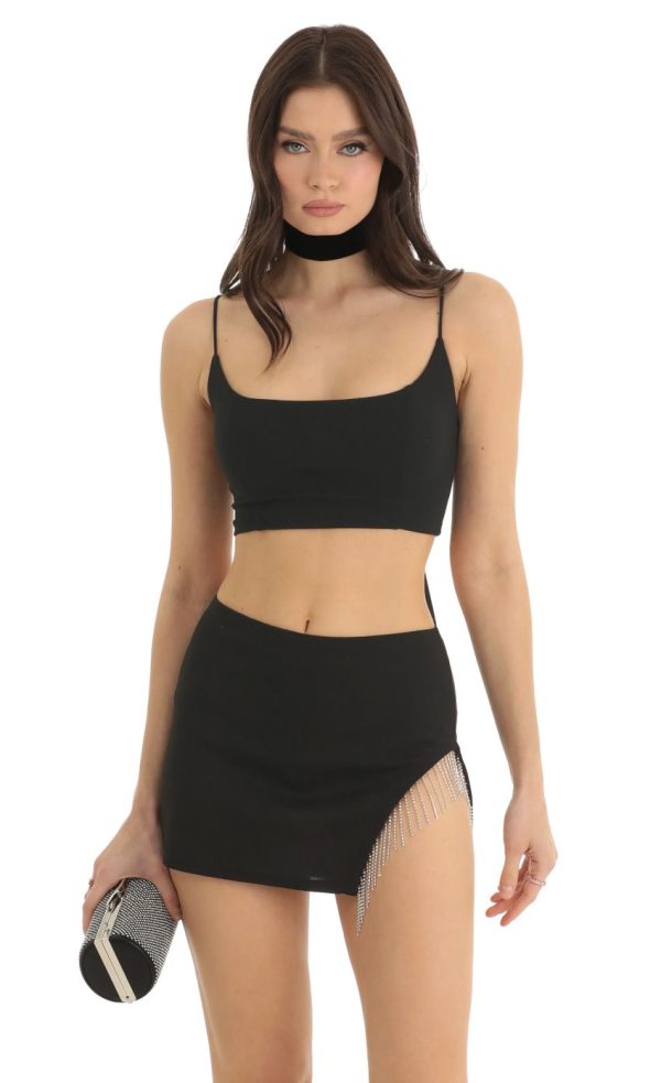 Rhinestone Two Piece Skirt Set in Black
