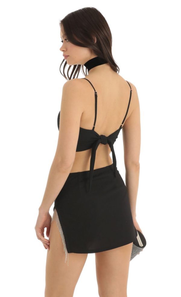 Rhinestone Two Piece Skirt Set in Black - Image 2