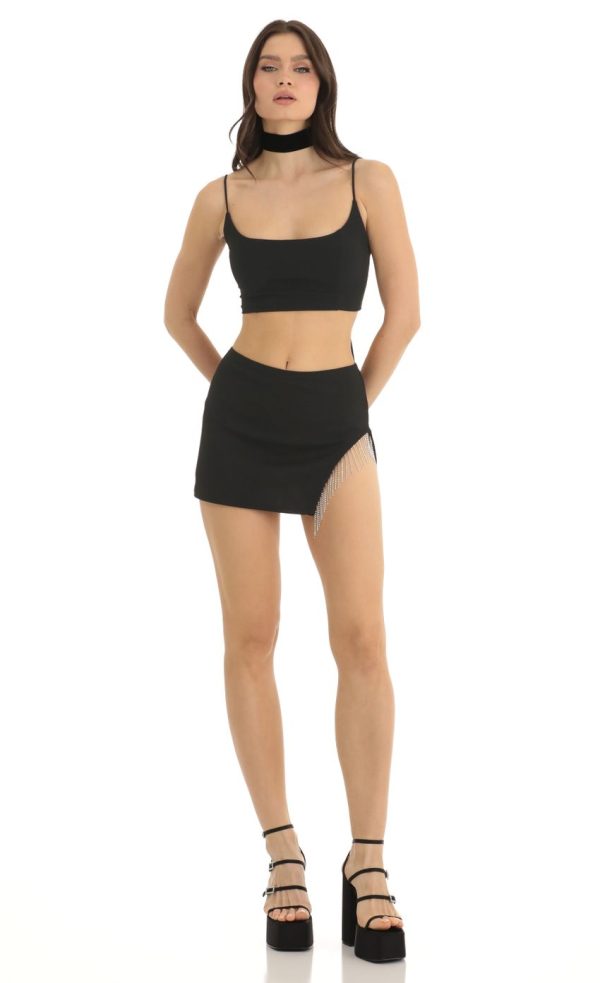 Rhinestone Two Piece Skirt Set in Black - Image 4