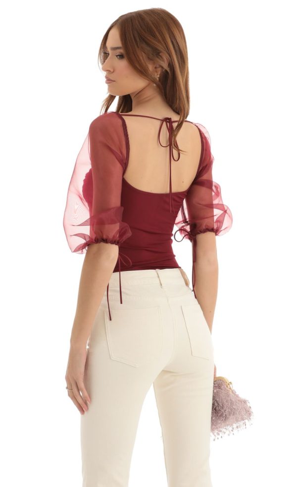 Puff Sleeve Bodysuit in Red - Image 2