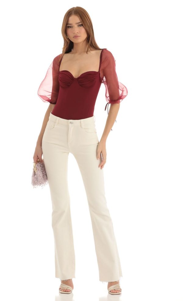 Puff Sleeve Bodysuit in Red - Image 4