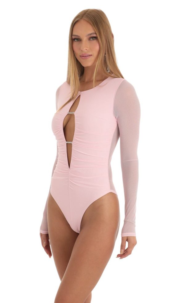 Mesh Bodysuit in Pink - Image 3