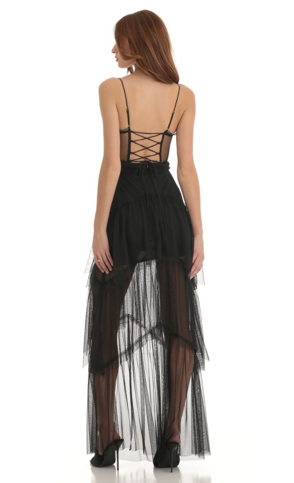 Mesh Corset Maxi Dress in Black - Image 2