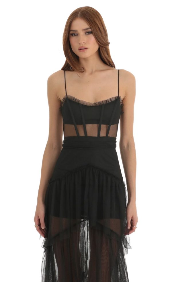 Mesh Corset Maxi Dress in Black - Image 4