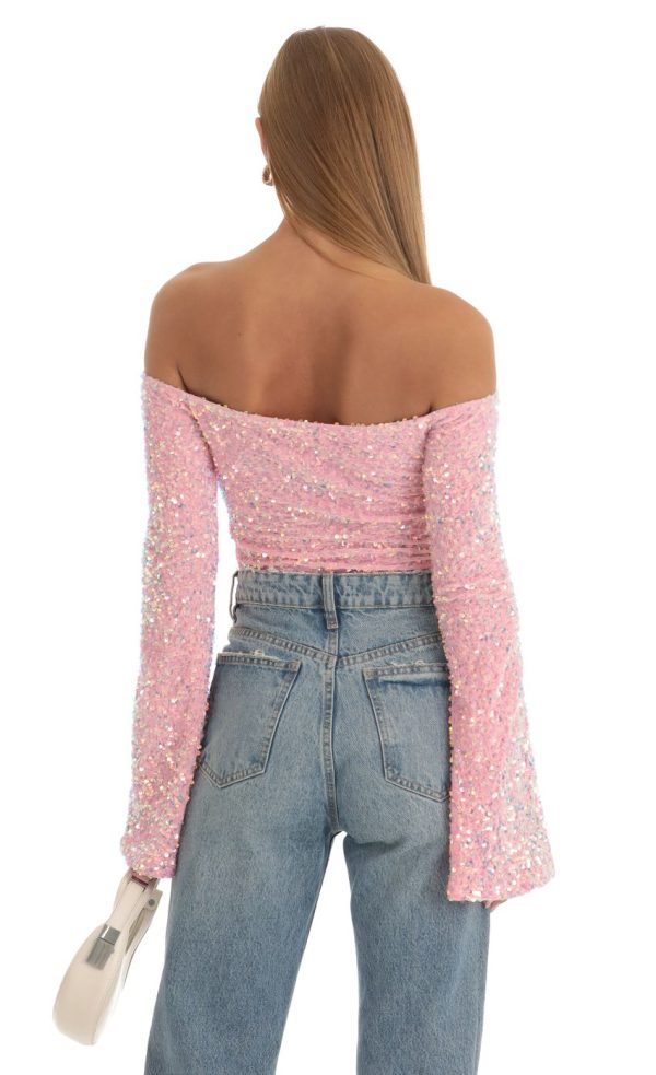 Velvet Sequin Bodysuit in Pink - Image 2