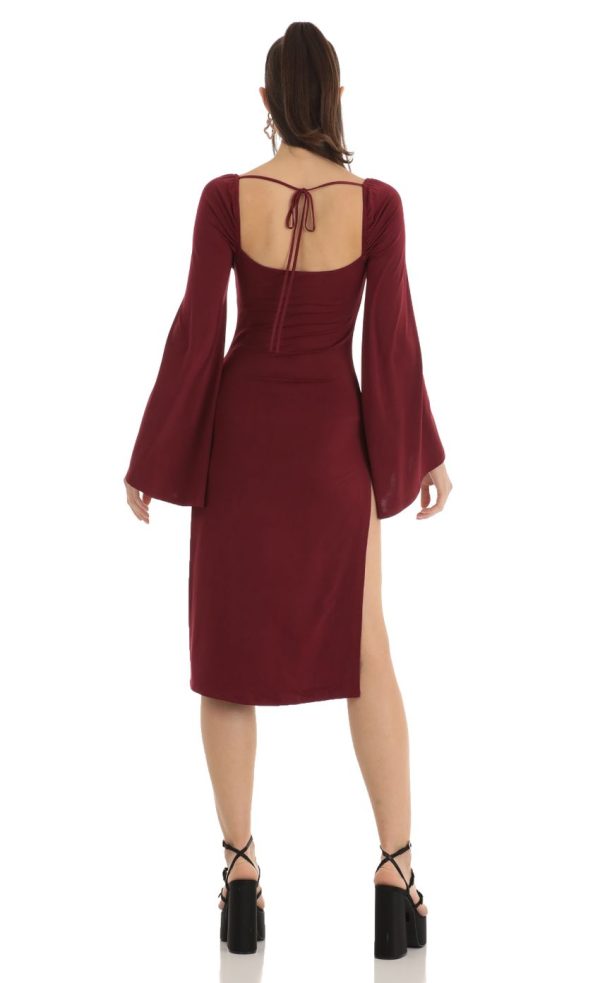 Flare Sleeve Midi Dress in Red - Image 2