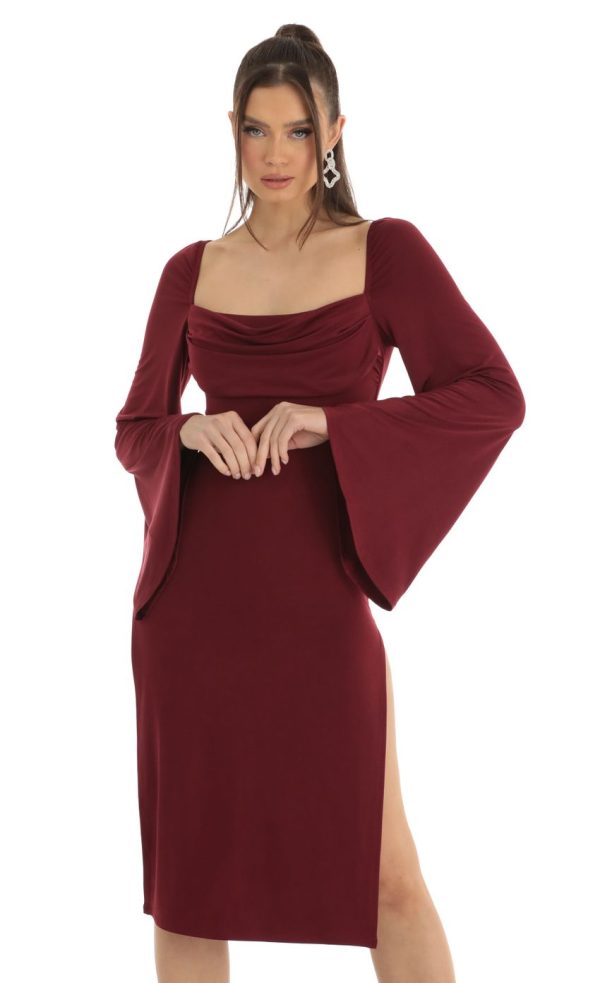 Flare Sleeve Midi Dress in Red - Image 4