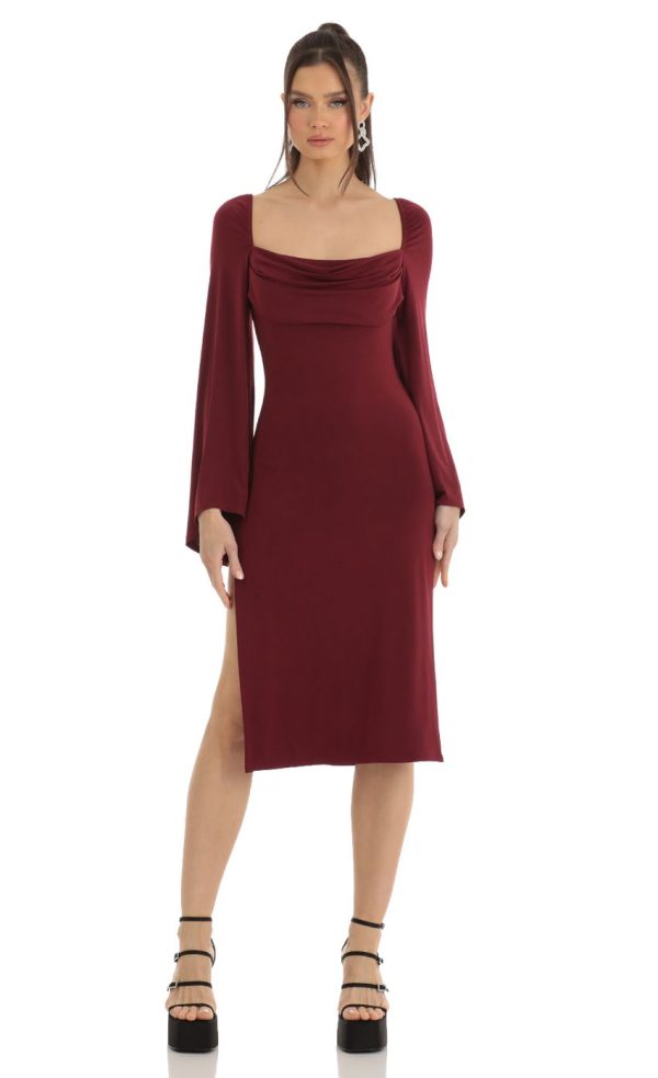 Flare Sleeve Midi Dress in Red - Image 5