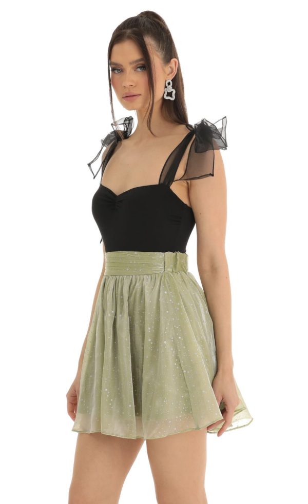 Glitter Skater Skirt in Green - Image 3